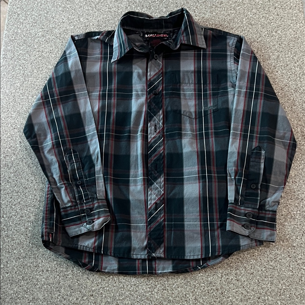 Tony Hawk Kids Plaid Button-Down Shirt - Black, Gray, and Red